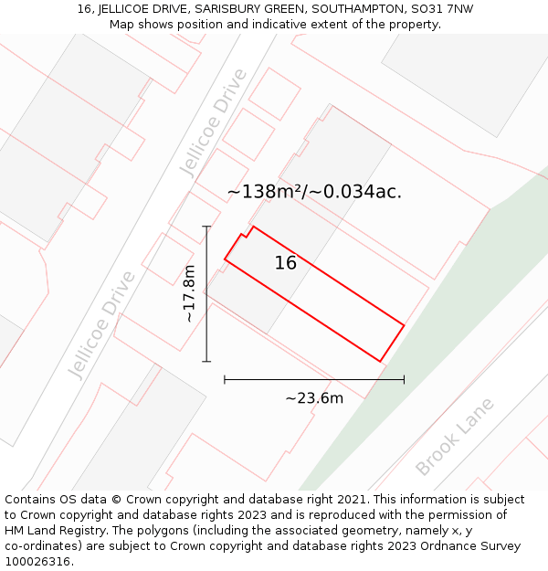 16, JELLICOE DRIVE, SARISBURY GREEN, SOUTHAMPTON, SO31 7NW: Plot and title map