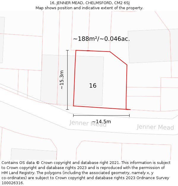 16, JENNER MEAD, CHELMSFORD, CM2 6SJ: Plot and title map