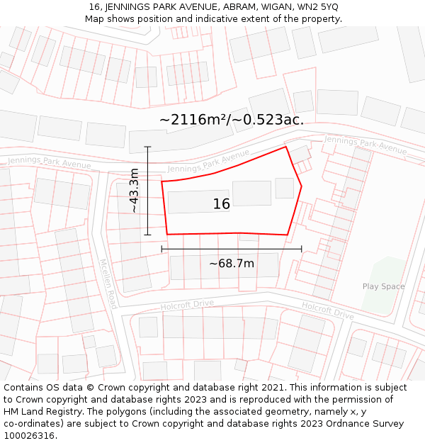 16, JENNINGS PARK AVENUE, ABRAM, WIGAN, WN2 5YQ: Plot and title map