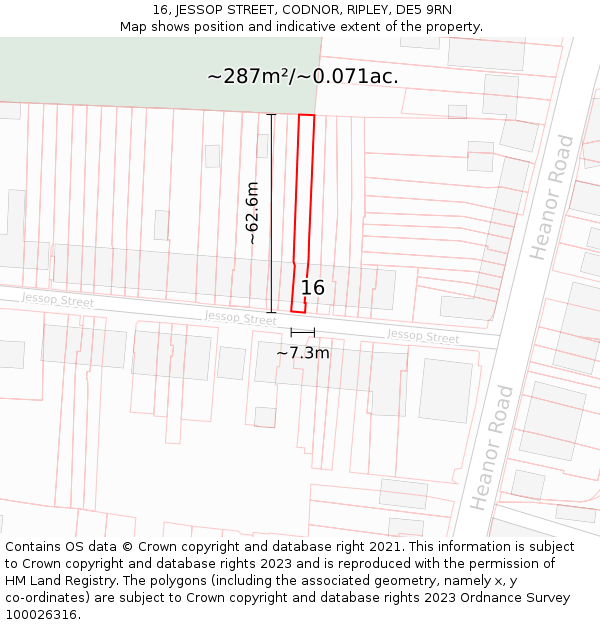 16, JESSOP STREET, CODNOR, RIPLEY, DE5 9RN: Plot and title map