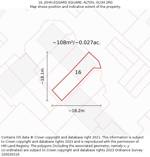 16, JOHN EGGARS SQUARE, ALTON, GU34 2RG: Plot and title map