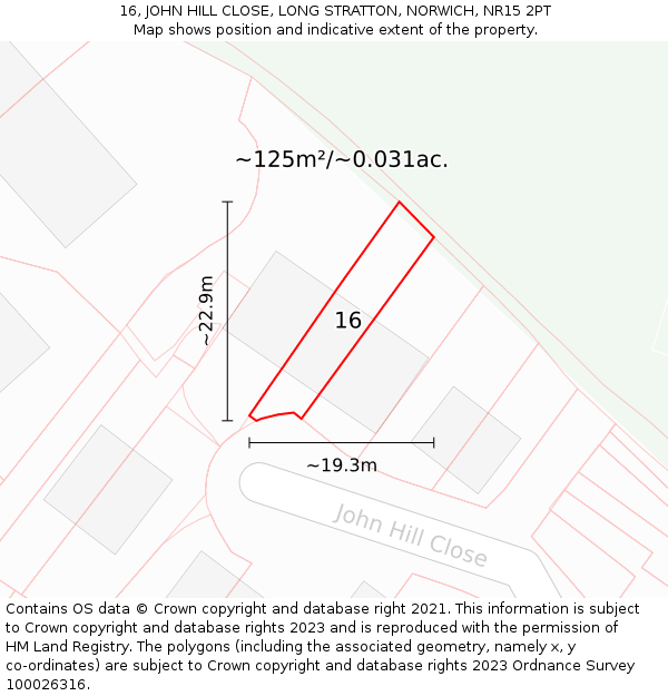 16, JOHN HILL CLOSE, LONG STRATTON, NORWICH, NR15 2PT: Plot and title map