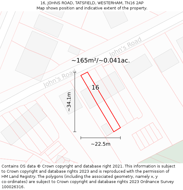16, JOHNS ROAD, TATSFIELD, WESTERHAM, TN16 2AP: Plot and title map