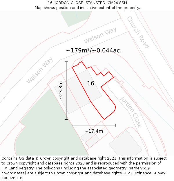 16, JORDON CLOSE, STANSTED, CM24 8SH: Plot and title map