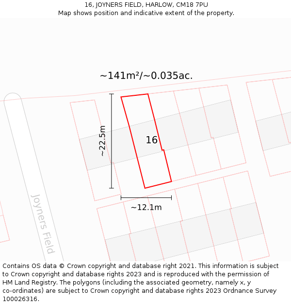 16, JOYNERS FIELD, HARLOW, CM18 7PU: Plot and title map