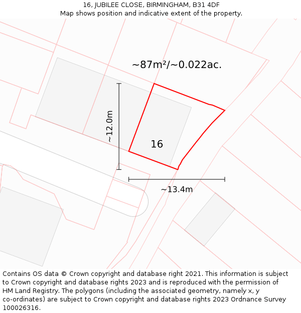 16, JUBILEE CLOSE, BIRMINGHAM, B31 4DF: Plot and title map