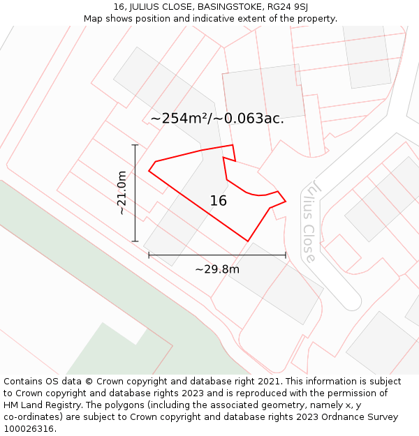 16, JULIUS CLOSE, BASINGSTOKE, RG24 9SJ: Plot and title map