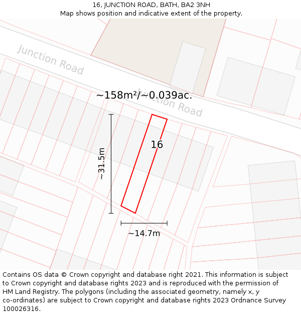 16, JUNCTION ROAD, BATH, BA2 3NH: Plot and title map
