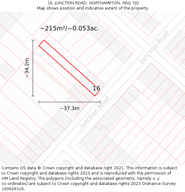 16, JUNCTION ROAD, NORTHAMPTON, NN2 7JQ: Plot and title map