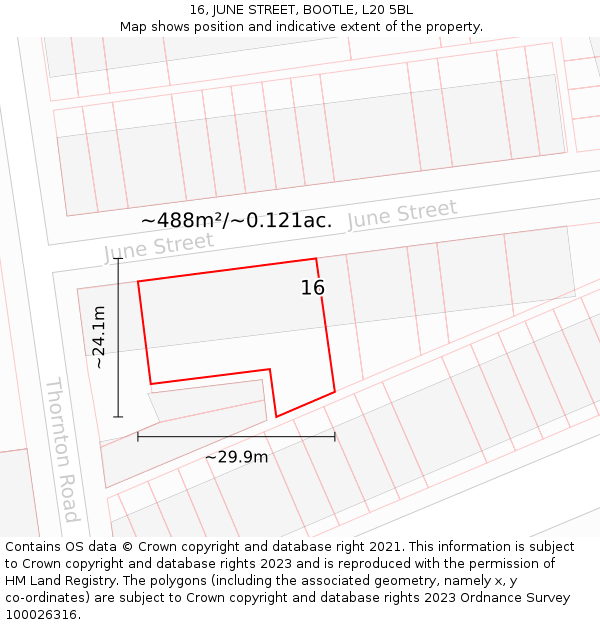 16, JUNE STREET, BOOTLE, L20 5BL: Plot and title map