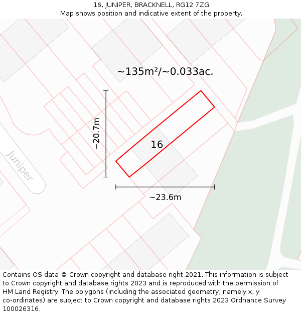 16, JUNIPER, BRACKNELL, RG12 7ZG: Plot and title map