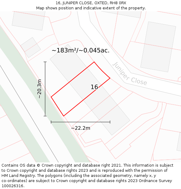 16, JUNIPER CLOSE, OXTED, RH8 0RX: Plot and title map