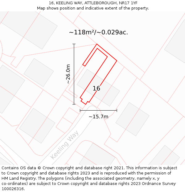 16, KEELING WAY, ATTLEBOROUGH, NR17 1YF: Plot and title map