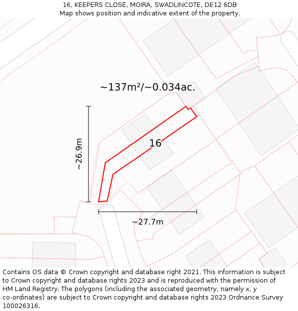 16, KEEPERS CLOSE, MOIRA, SWADLINCOTE, DE12 6DB: Plot and title map