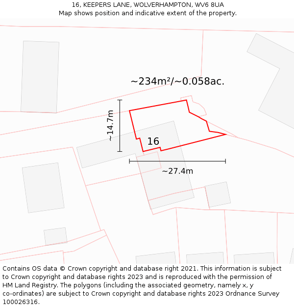 16, KEEPERS LANE, WOLVERHAMPTON, WV6 8UA: Plot and title map