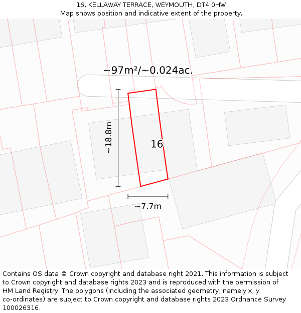 16, KELLAWAY TERRACE, WEYMOUTH, DT4 0HW: Plot and title map
