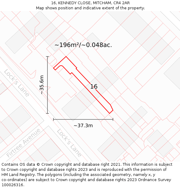 16, KENNEDY CLOSE, MITCHAM, CR4 2AR: Plot and title map