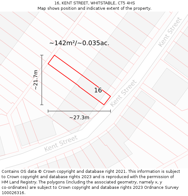 16, KENT STREET, WHITSTABLE, CT5 4HS: Plot and title map