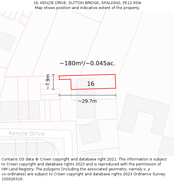16, KENZIE DRIVE, SUTTON BRIDGE, SPALDING, PE12 9SW: Plot and title map