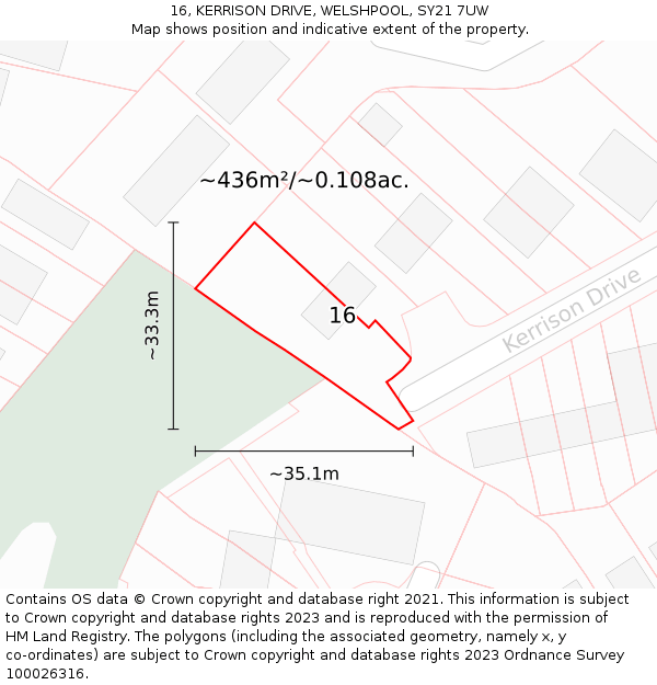 16, KERRISON DRIVE, WELSHPOOL, SY21 7UW: Plot and title map