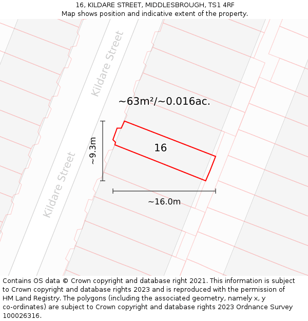 16, KILDARE STREET, MIDDLESBROUGH, TS1 4RF: Plot and title map