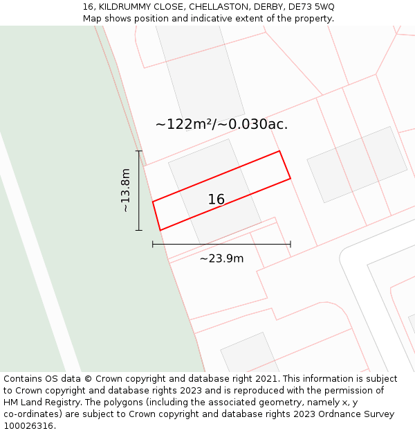 16, KILDRUMMY CLOSE, CHELLASTON, DERBY, DE73 5WQ: Plot and title map