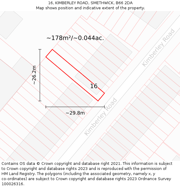16, KIMBERLEY ROAD, SMETHWICK, B66 2DA: Plot and title map
