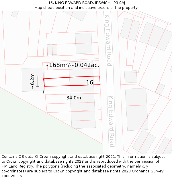 16, KING EDWARD ROAD, IPSWICH, IP3 9AJ: Plot and title map