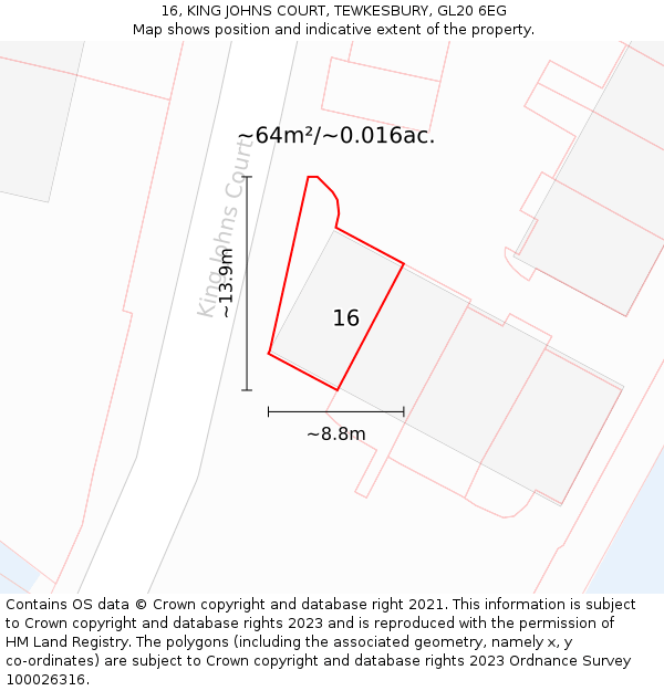 16, KING JOHNS COURT, TEWKESBURY, GL20 6EG: Plot and title map