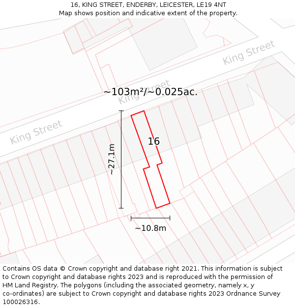 16, KING STREET, ENDERBY, LEICESTER, LE19 4NT: Plot and title map