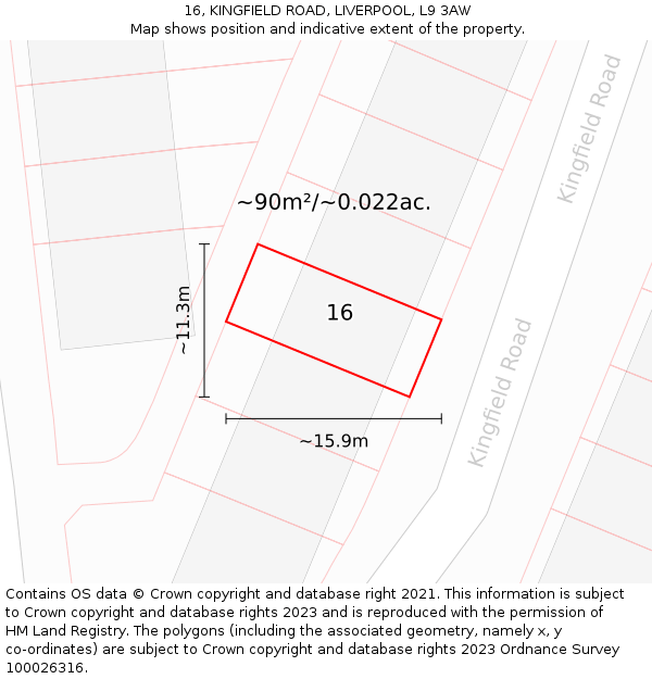 16, KINGFIELD ROAD, LIVERPOOL, L9 3AW: Plot and title map