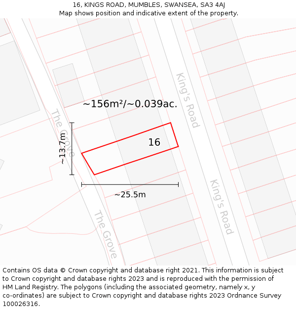 16, KINGS ROAD, MUMBLES, SWANSEA, SA3 4AJ: Plot and title map