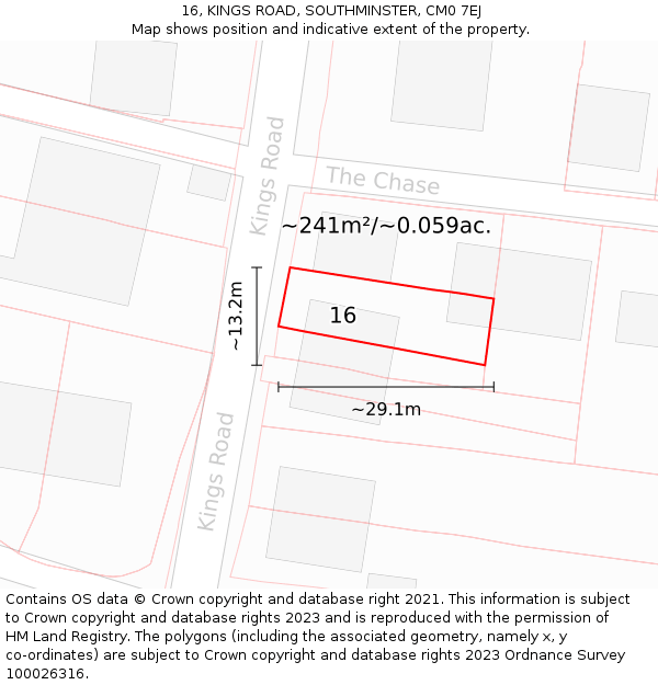 16, KINGS ROAD, SOUTHMINSTER, CM0 7EJ: Plot and title map