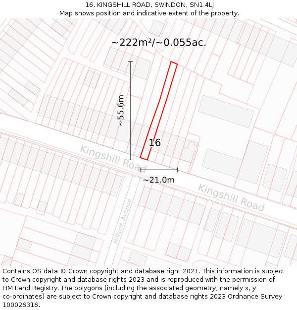 16, KINGSHILL ROAD, SWINDON, SN1 4LJ: Plot and title map