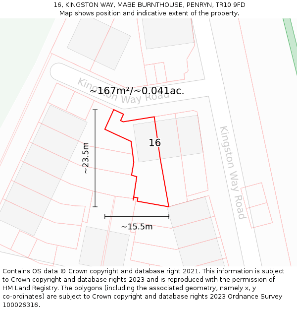 16, KINGSTON WAY, MABE BURNTHOUSE, PENRYN, TR10 9FD: Plot and title map