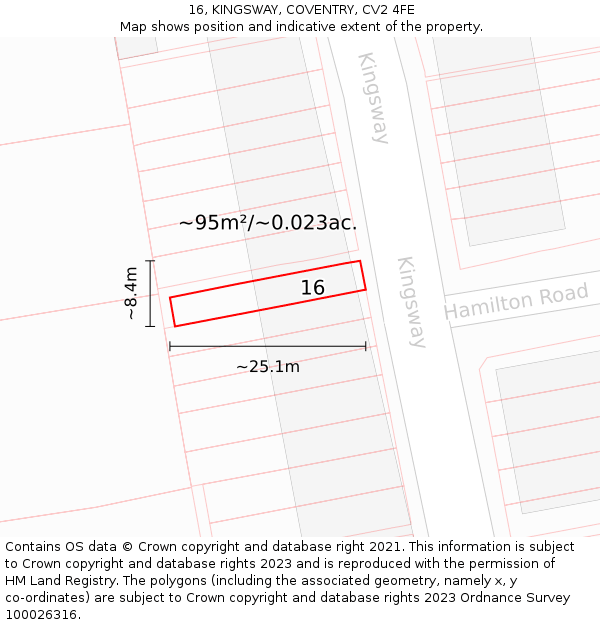 16, KINGSWAY, COVENTRY, CV2 4FE: Plot and title map
