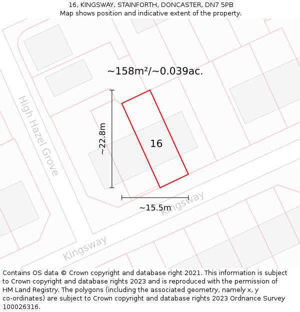 16, KINGSWAY, STAINFORTH, DONCASTER, DN7 5PB: Plot and title map