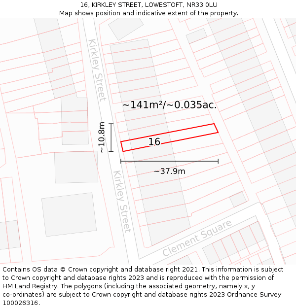 16, KIRKLEY STREET, LOWESTOFT, NR33 0LU: Plot and title map