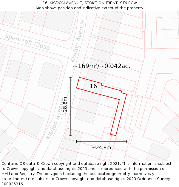 16, KISDON AVENUE, STOKE-ON-TRENT, ST6 8GW: Plot and title map