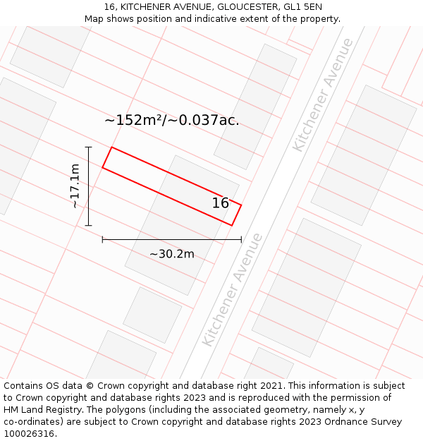 16, KITCHENER AVENUE, GLOUCESTER, GL1 5EN: Plot and title map