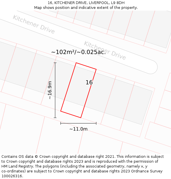 16, KITCHENER DRIVE, LIVERPOOL, L9 8DH: Plot and title map