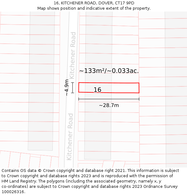 16, KITCHENER ROAD, DOVER, CT17 9PD: Plot and title map