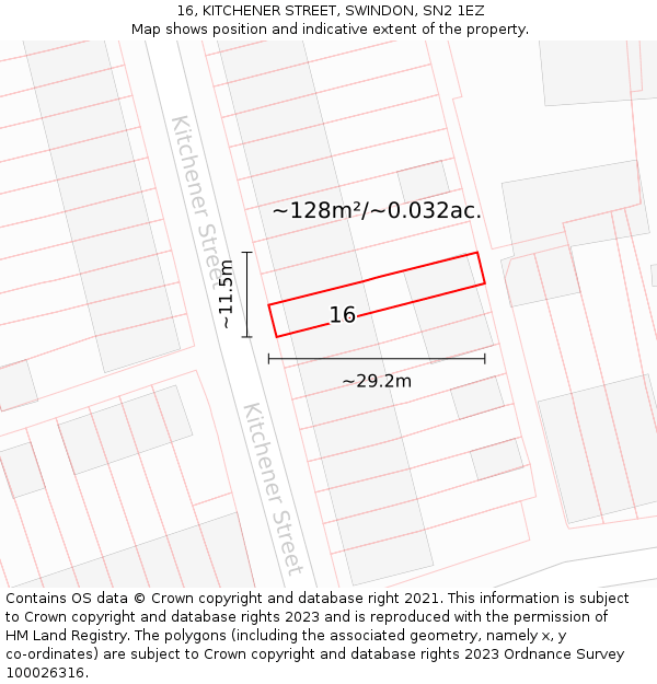 16, KITCHENER STREET, SWINDON, SN2 1EZ: Plot and title map