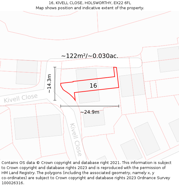 16, KIVELL CLOSE, HOLSWORTHY, EX22 6FL: Plot and title map