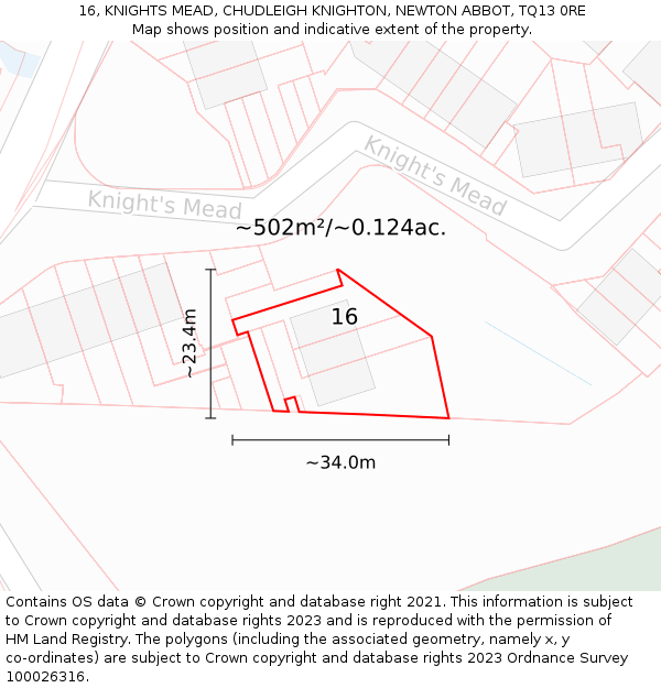 16, KNIGHTS MEAD, CHUDLEIGH KNIGHTON, NEWTON ABBOT, TQ13 0RE: Plot and title map