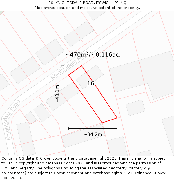 16, KNIGHTSDALE ROAD, IPSWICH, IP1 4JQ: Plot and title map