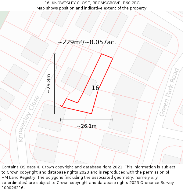 16, KNOWESLEY CLOSE, BROMSGROVE, B60 2RG: Plot and title map
