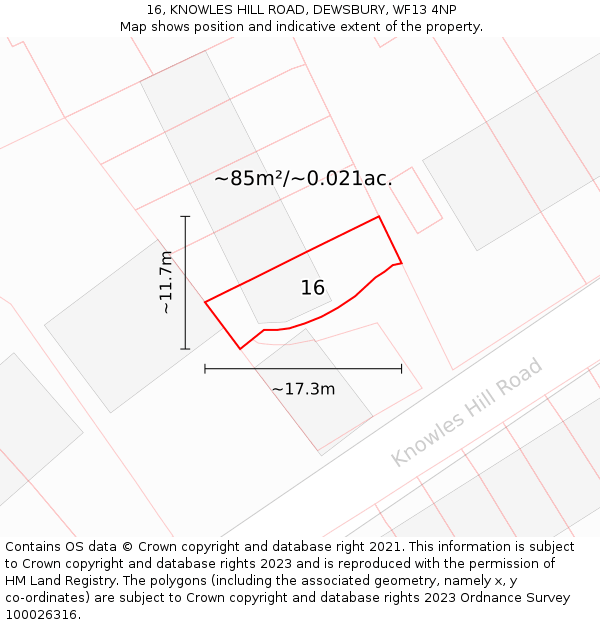 16, KNOWLES HILL ROAD, DEWSBURY, WF13 4NP: Plot and title map