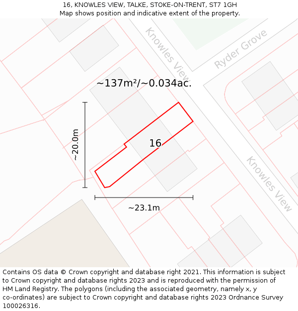 16, KNOWLES VIEW, TALKE, STOKE-ON-TRENT, ST7 1GH: Plot and title map
