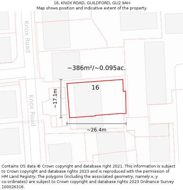 16, KNOX ROAD, GUILDFORD, GU2 9AH: Plot and title map
